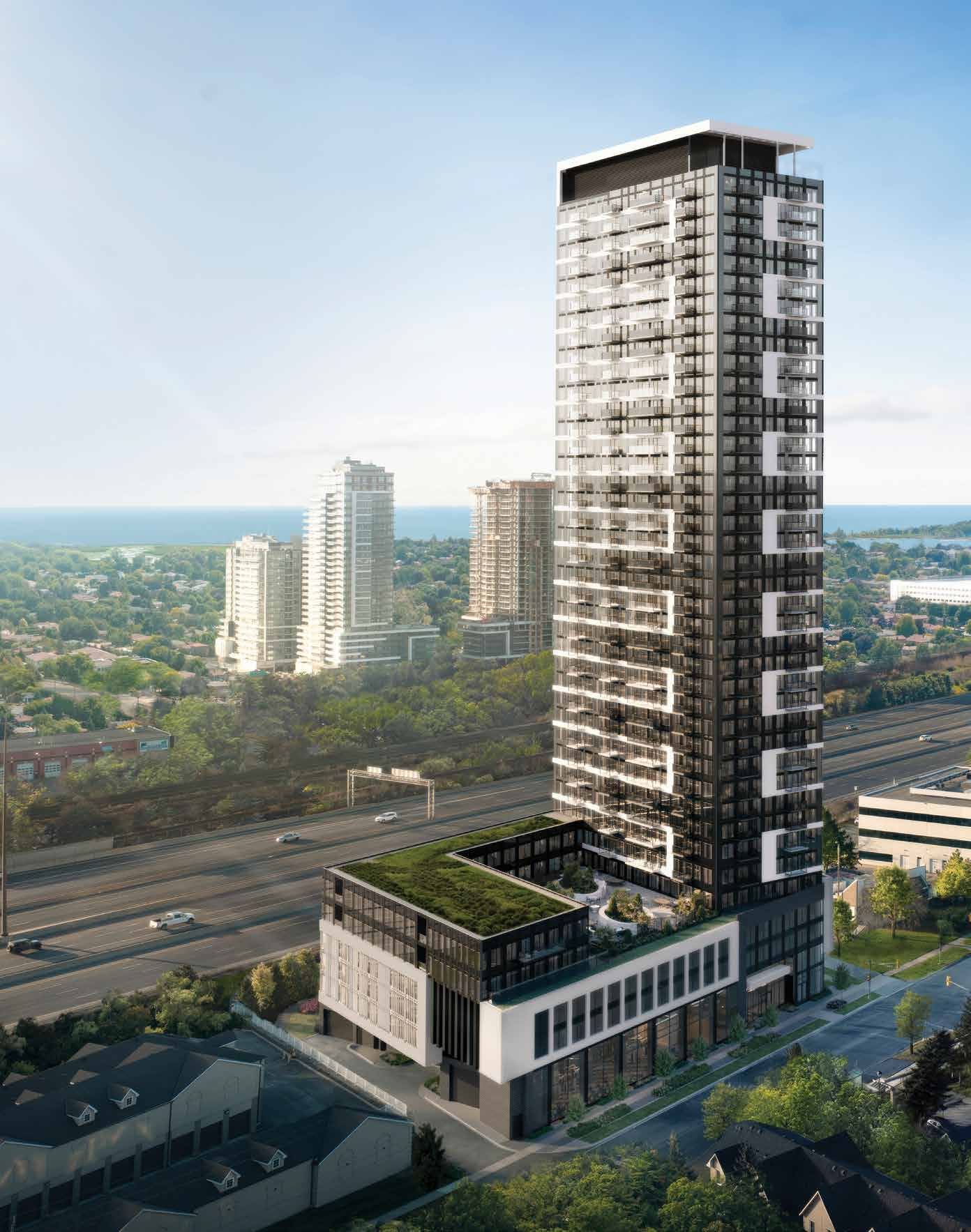 1515 Pickering Parkway exterior showing a high-rise tower and podium beside a highway (artist's concept)