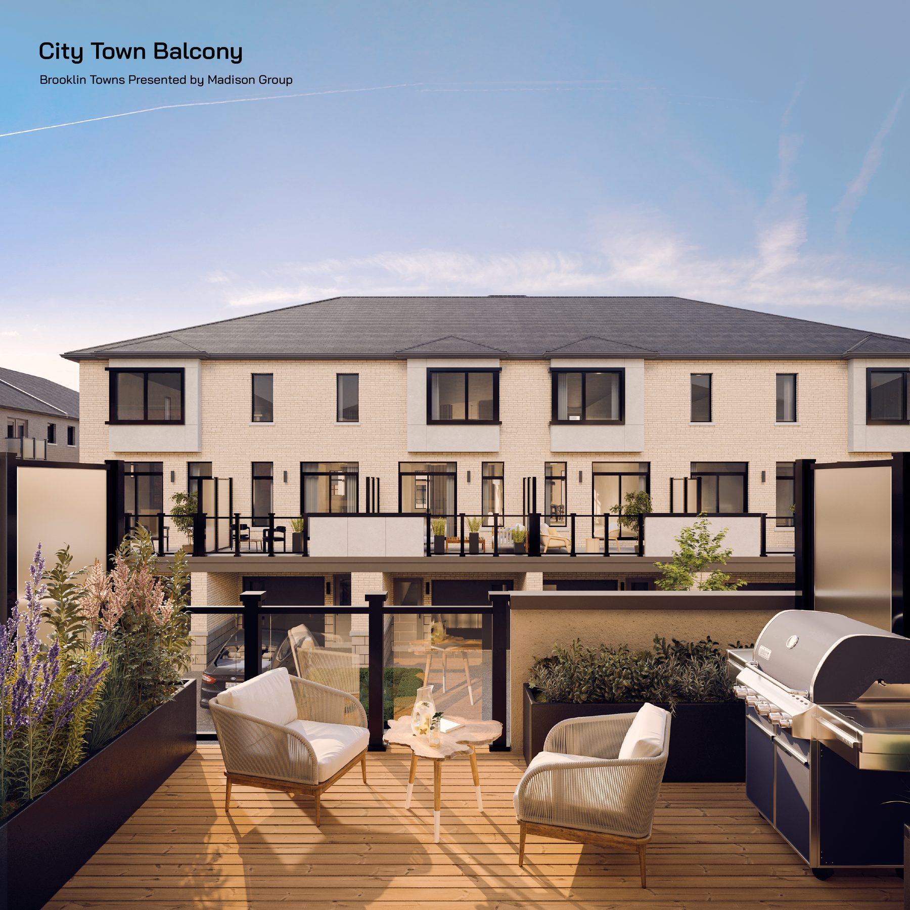 Brooklin Towns City Town balcony with seating and a barbecue (artist's concept)
