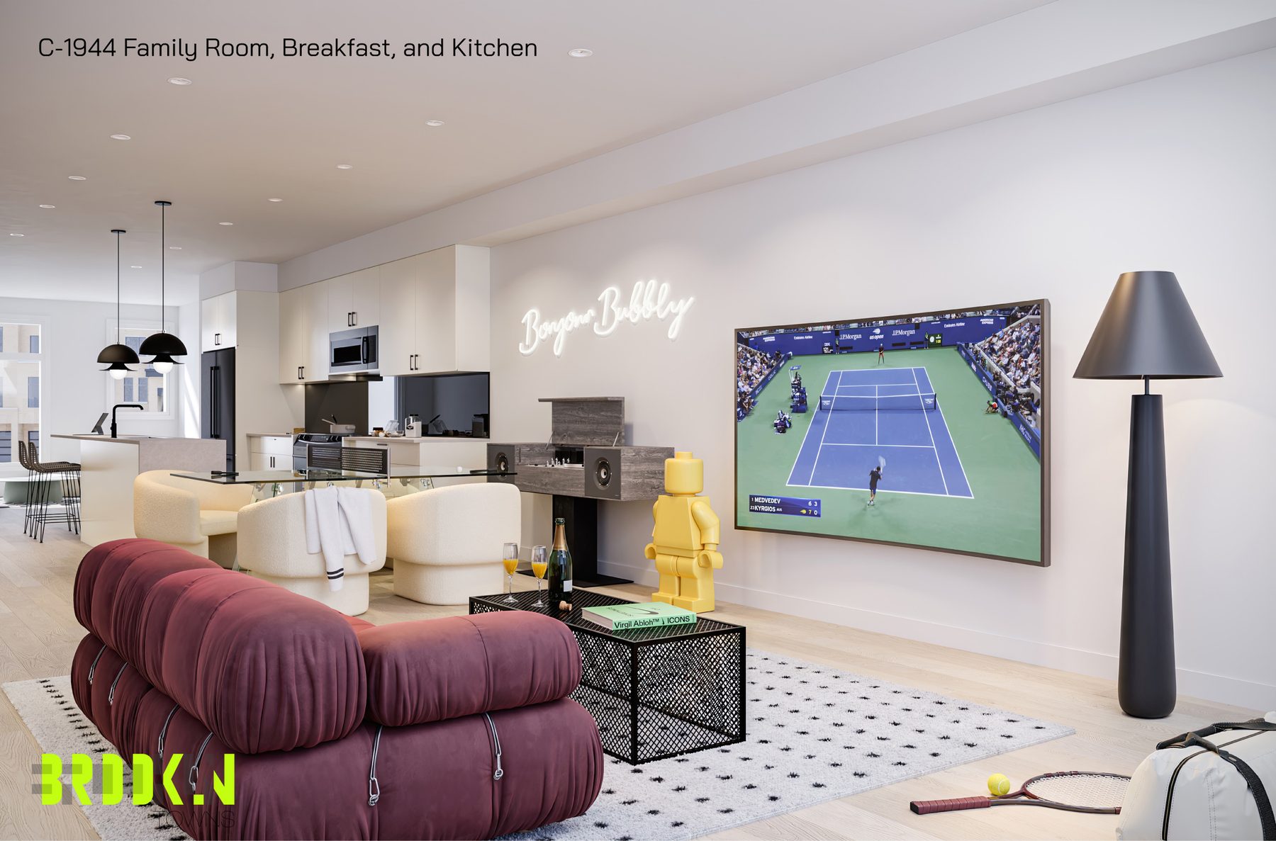 Brooklin Towns family room, breakfast area, and kitchen interior (artist's concept)