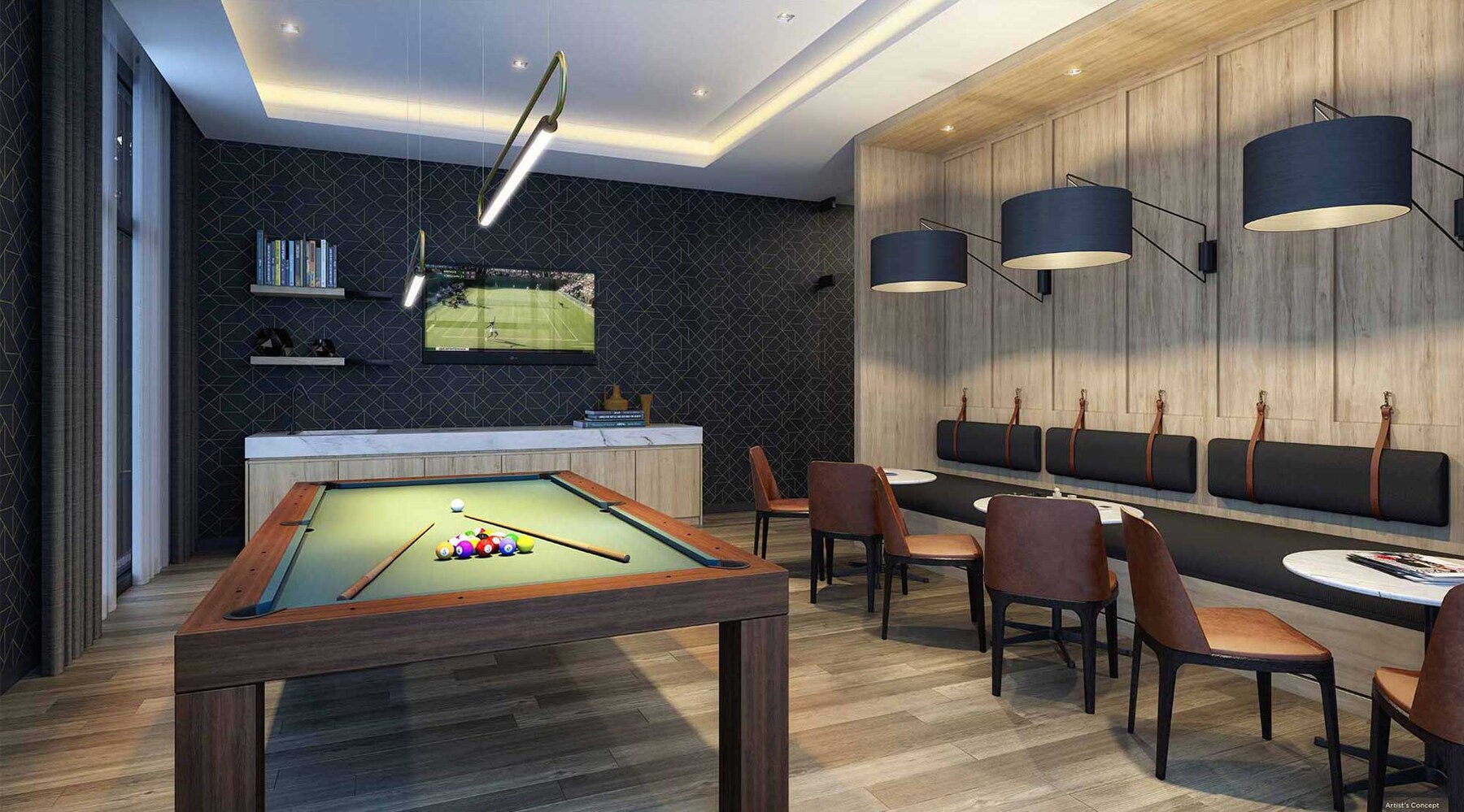 Harbour Ten10 games room with pool table and wall seating (artist's concept)