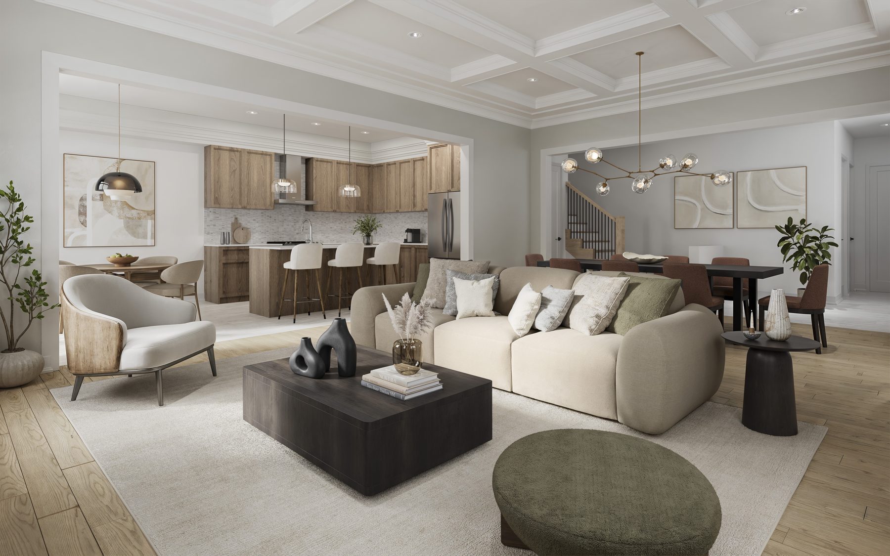 The Heights of Harmony East interior showing an open concept living room and kitchen (artist's concept)