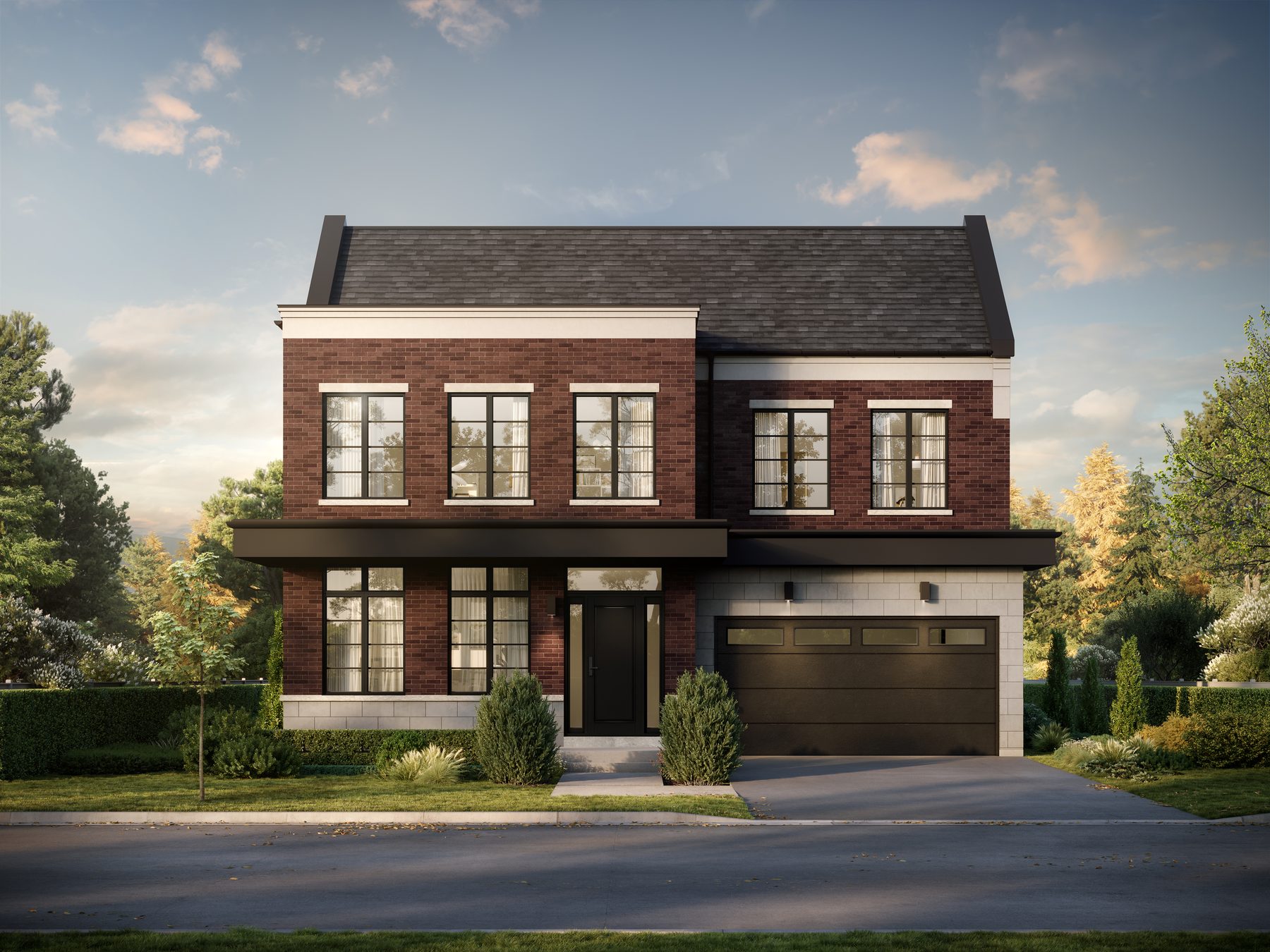 IRIS front exterior of a two-story brick house with a garage (artist's concept)