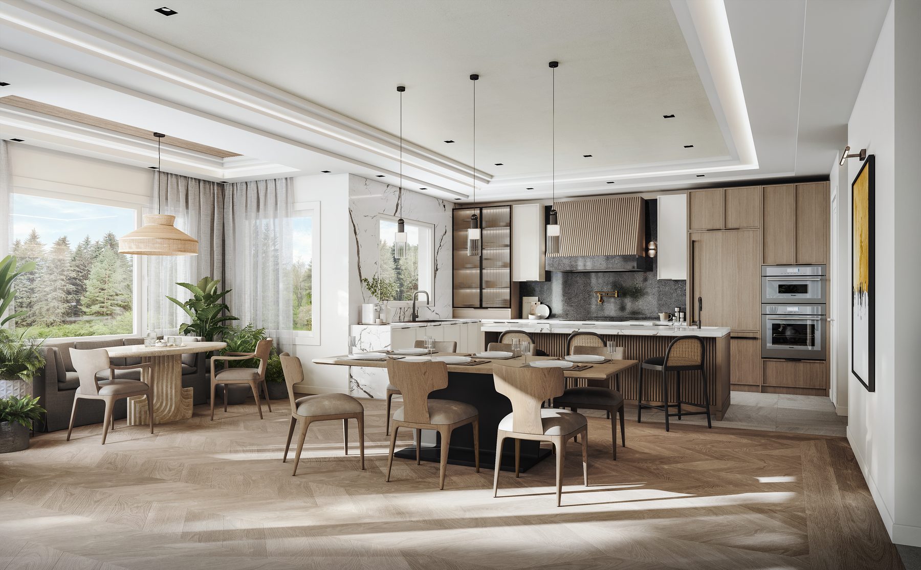 IRIS open-plan kitchen and dining area with a central island (artist's concept)