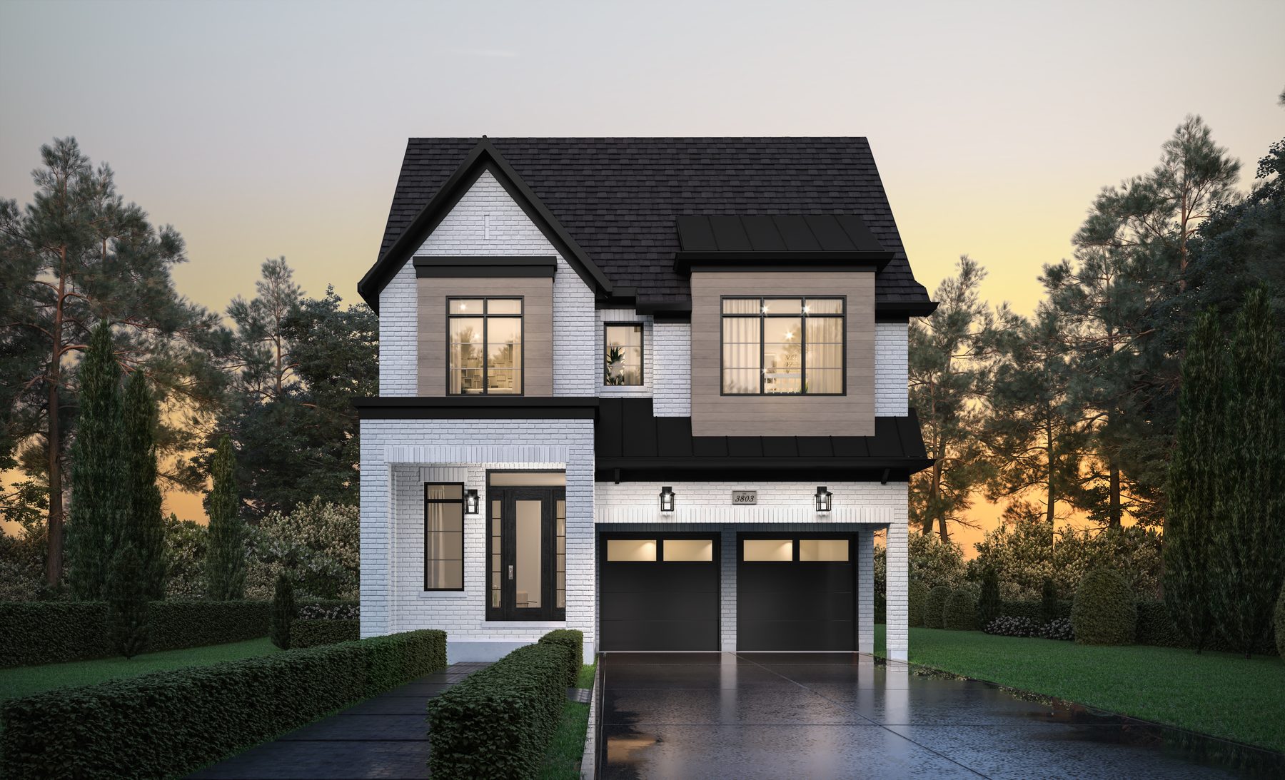 Joshua Creek Montage Hallett white detached house exterior with double garage (artist's concept)
