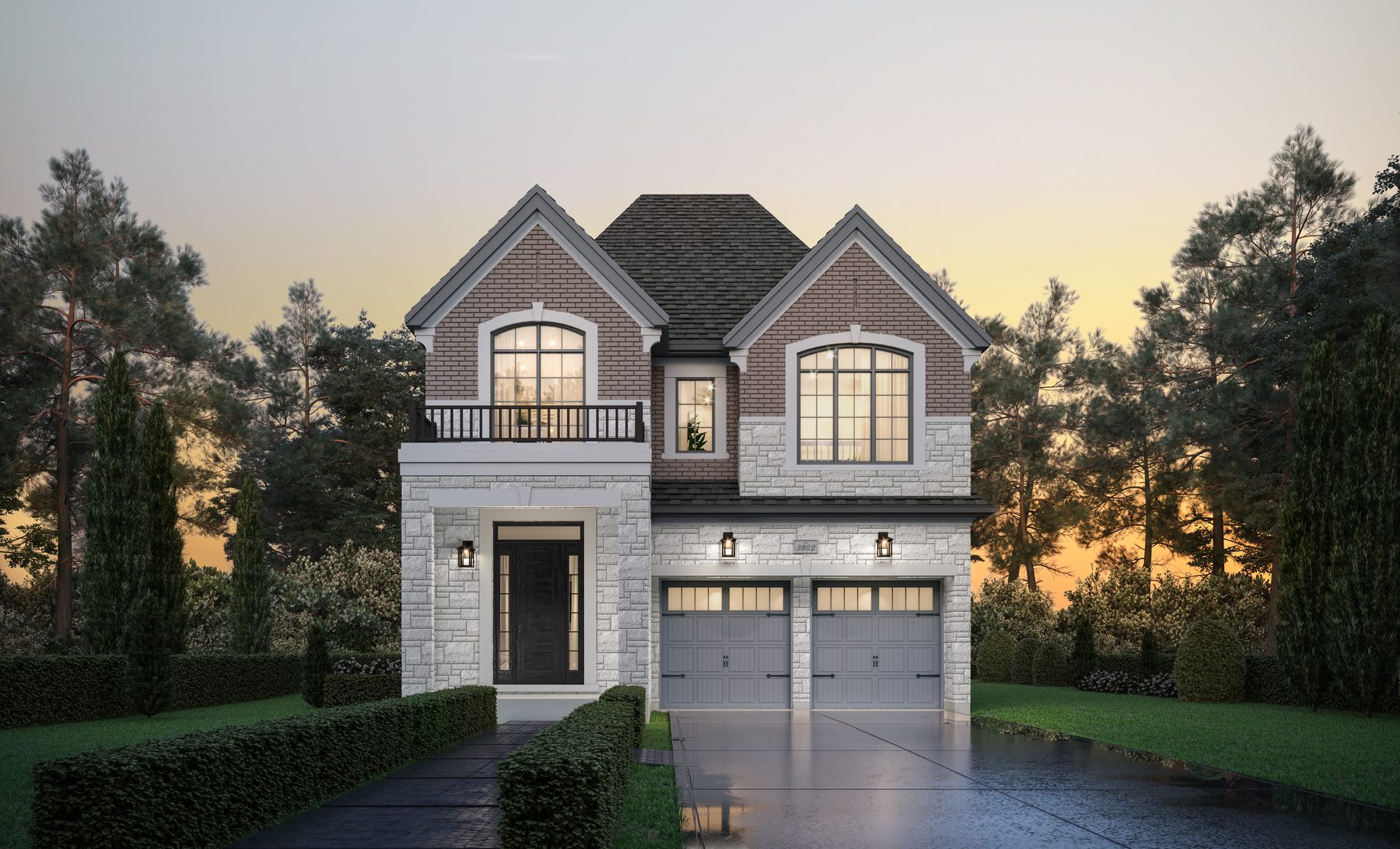Joshua Creek Montage Hallett brick-accented detached house exterior with double garage (artist's concept)