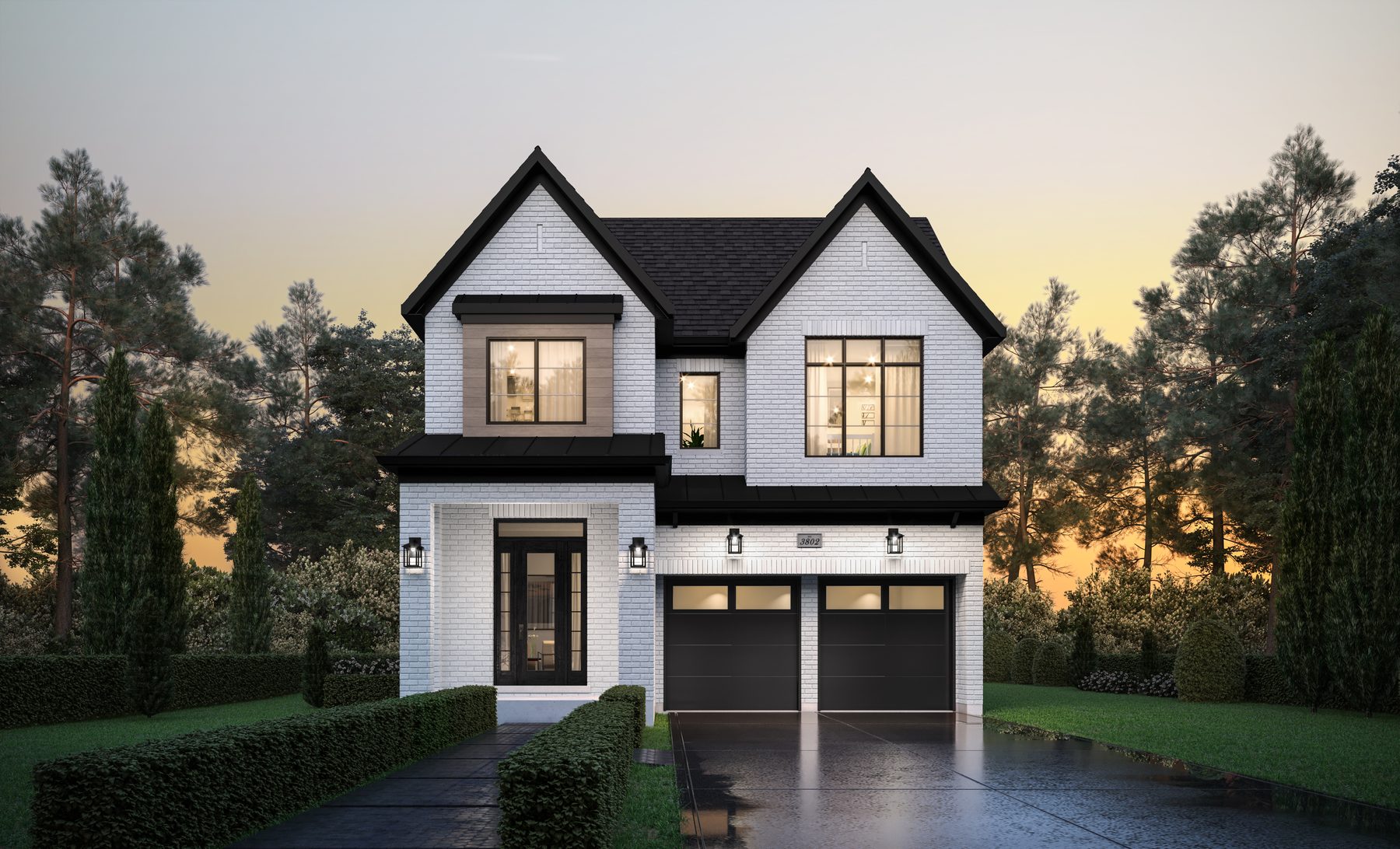 Joshua Creek Montage Hallett detached house exterior featuring double front gables (artist's concept)