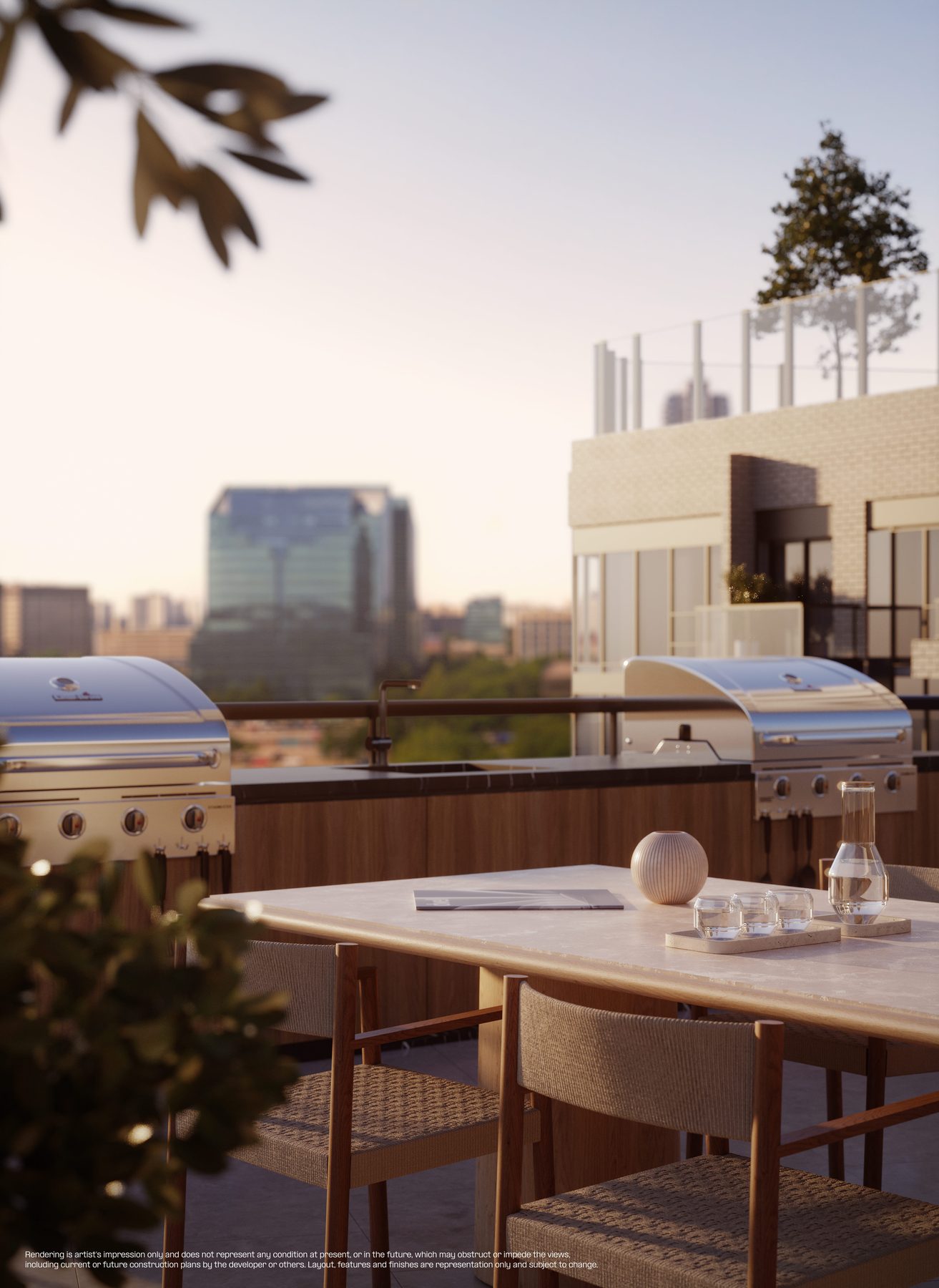 Detail of LSQ2 outdoor terrace with a dining table and barbecues (artist's concept)