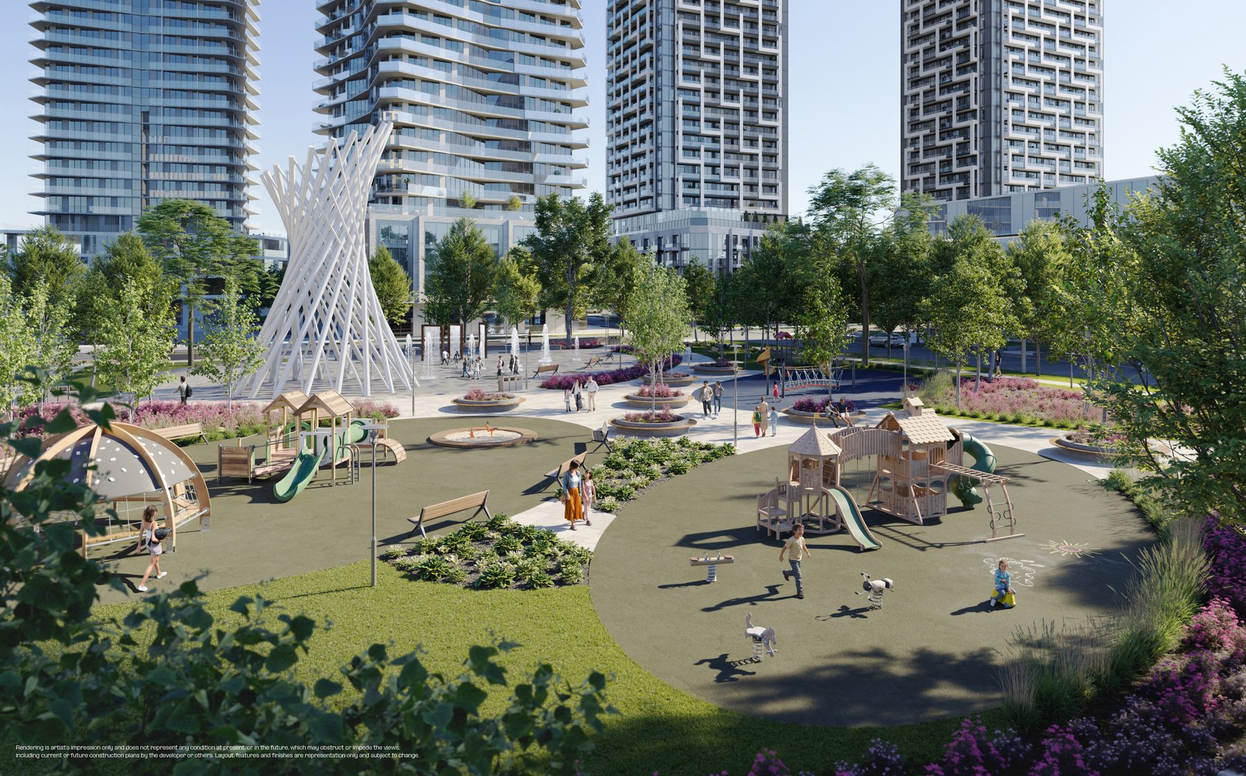 LSQ2 outdoor park area with playground equipment and a sculpture (artist's concept)