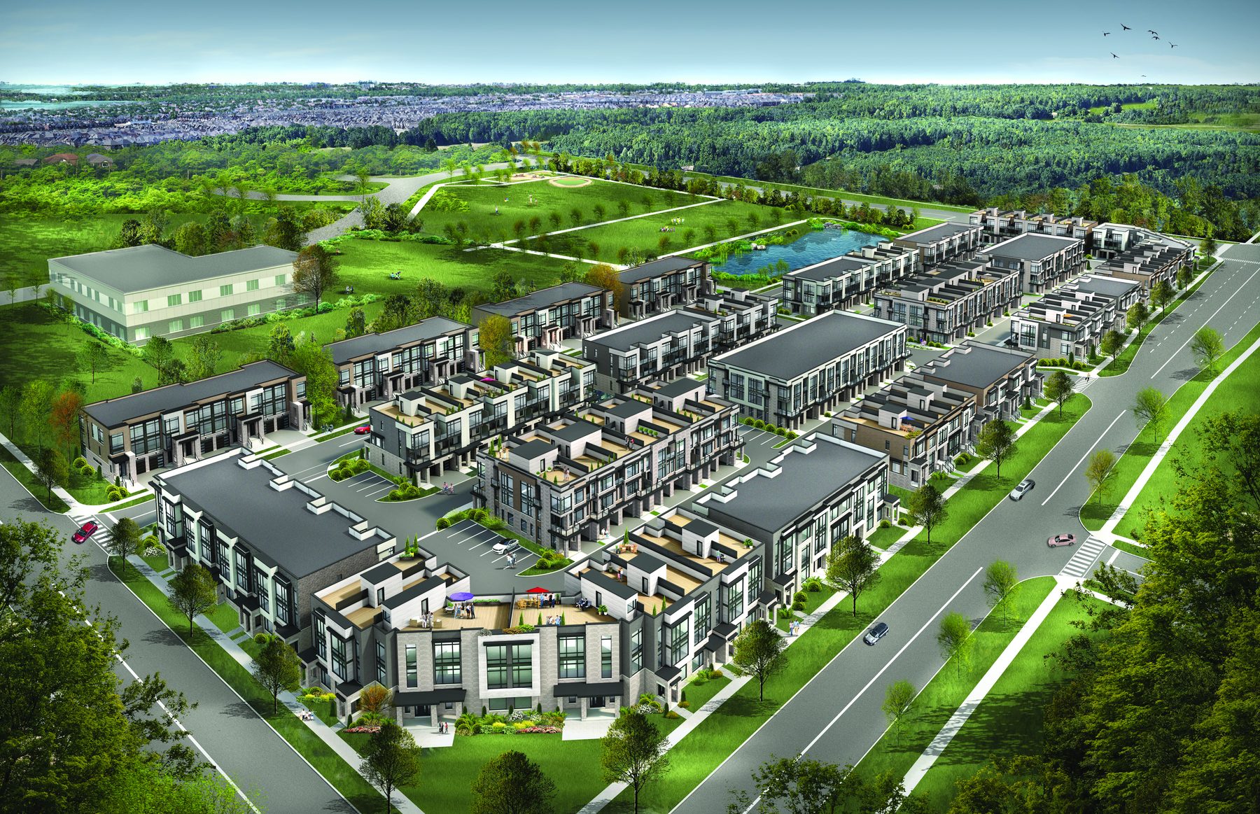 Aerial view of the Oakbrook Towns II development and surroundings (artist's concept)
