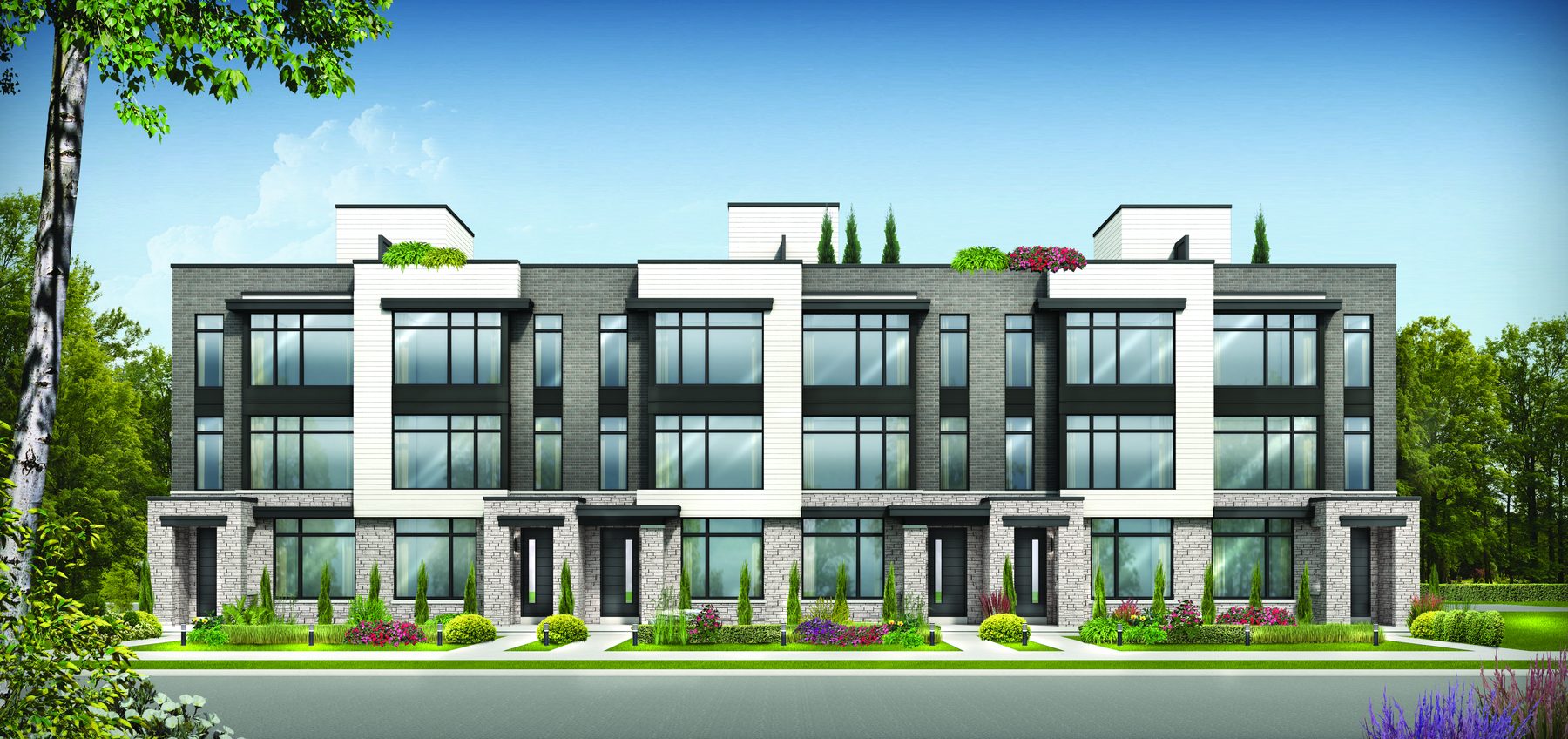 Straight-on front exterior of an Oakbrook Towns II building (artist's concept)