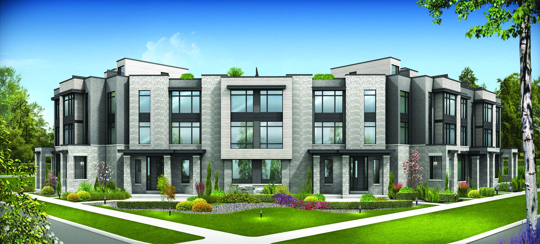 Angled front exterior of an Oakbrook Towns II building (artist's concept)