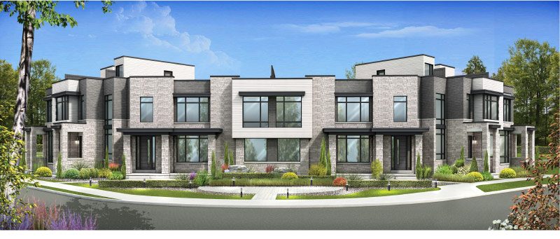 Wide front exterior of an Oakbrook Towns II building (artist's concept)