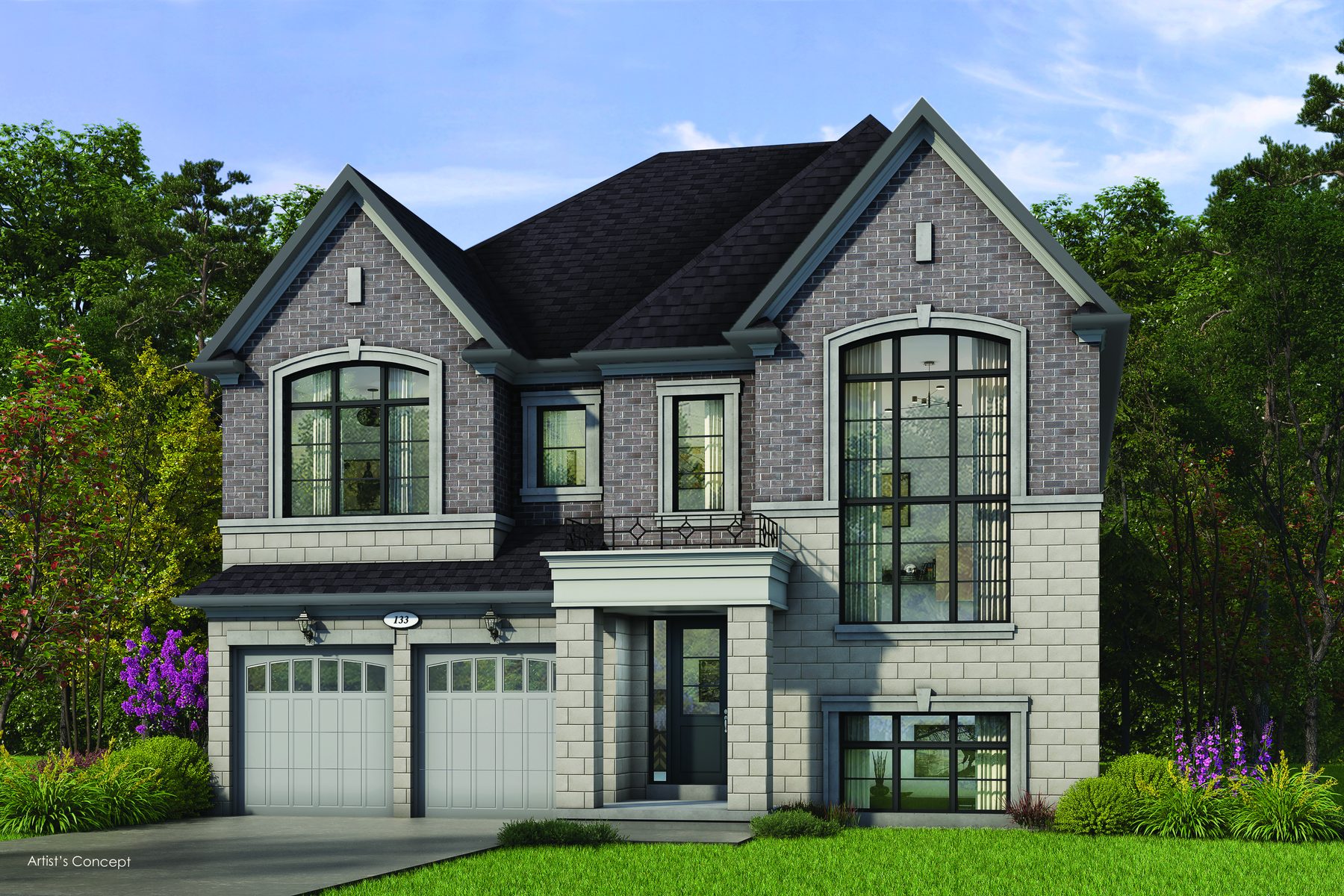 Oakridge Green detached home exterior with grey brick and large front window (artist's concept)