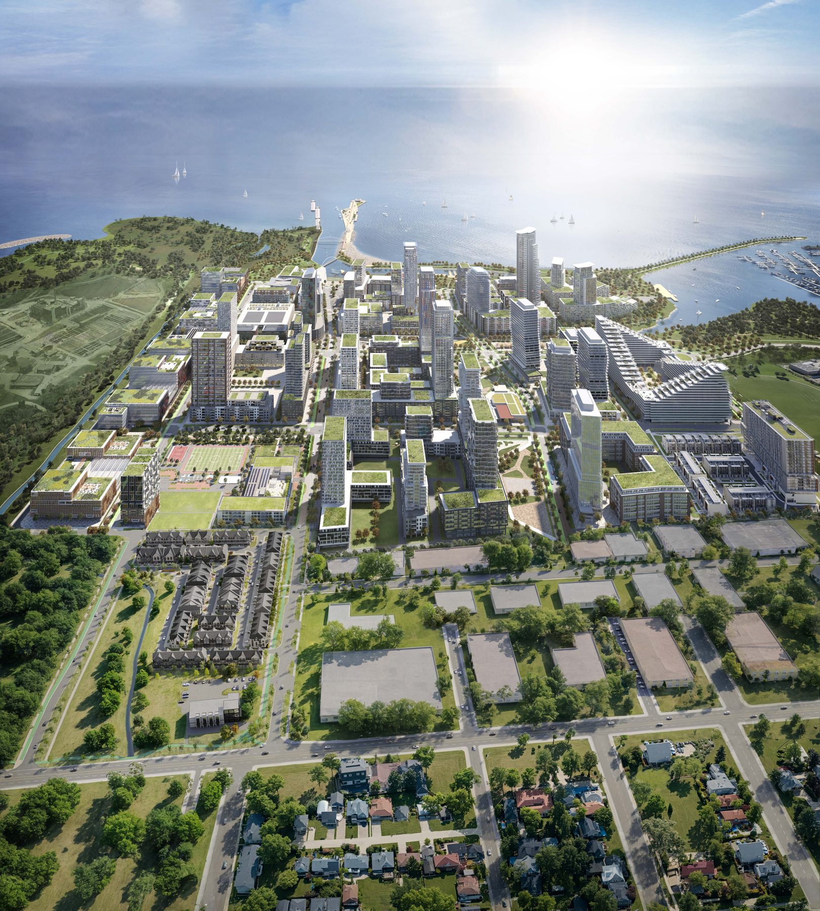 Pier House Townhomes aerial master plan showing the development and surrounding waterfront (artist's concept)