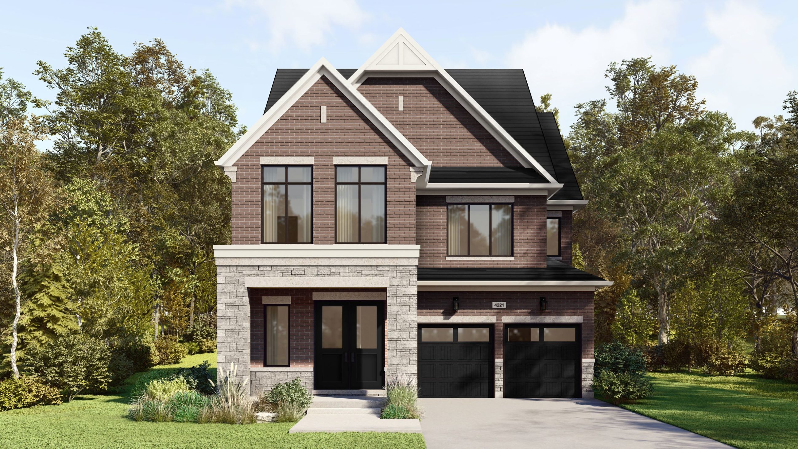 Summer Valley brown brick detached house exterior with double garage (artist's concept)