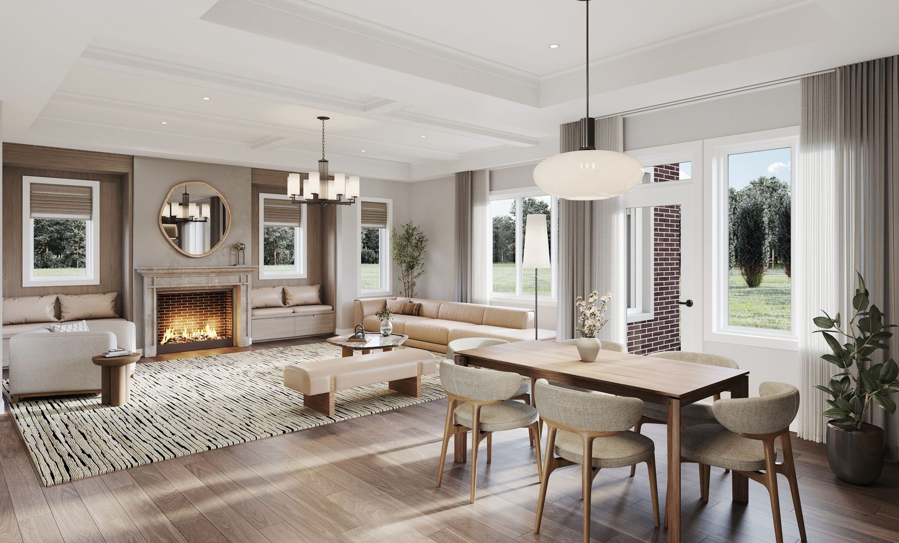 Summer Valley dining and living room space with a fireplace (artist's concept)