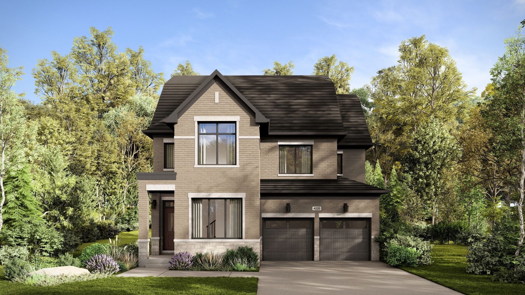 Summer Valley beige brick house exterior with a double garage (artist's concept)