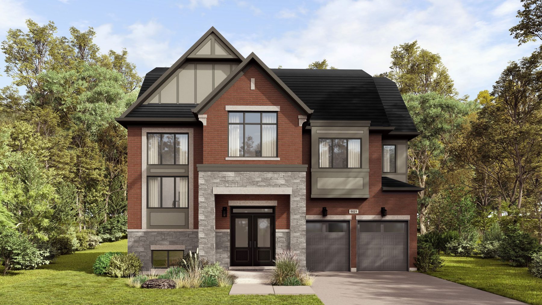 Summer Valley red brick house exterior with double garage (artist's concept)