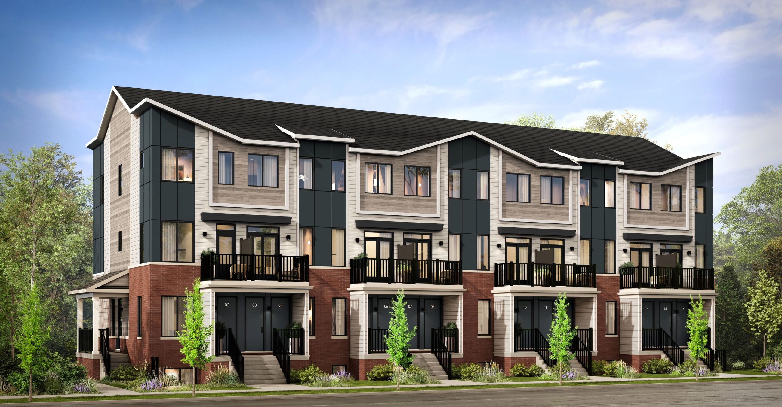 Summit Series exterior showing a three-storey townhouse building with balconies (artist's concept)
