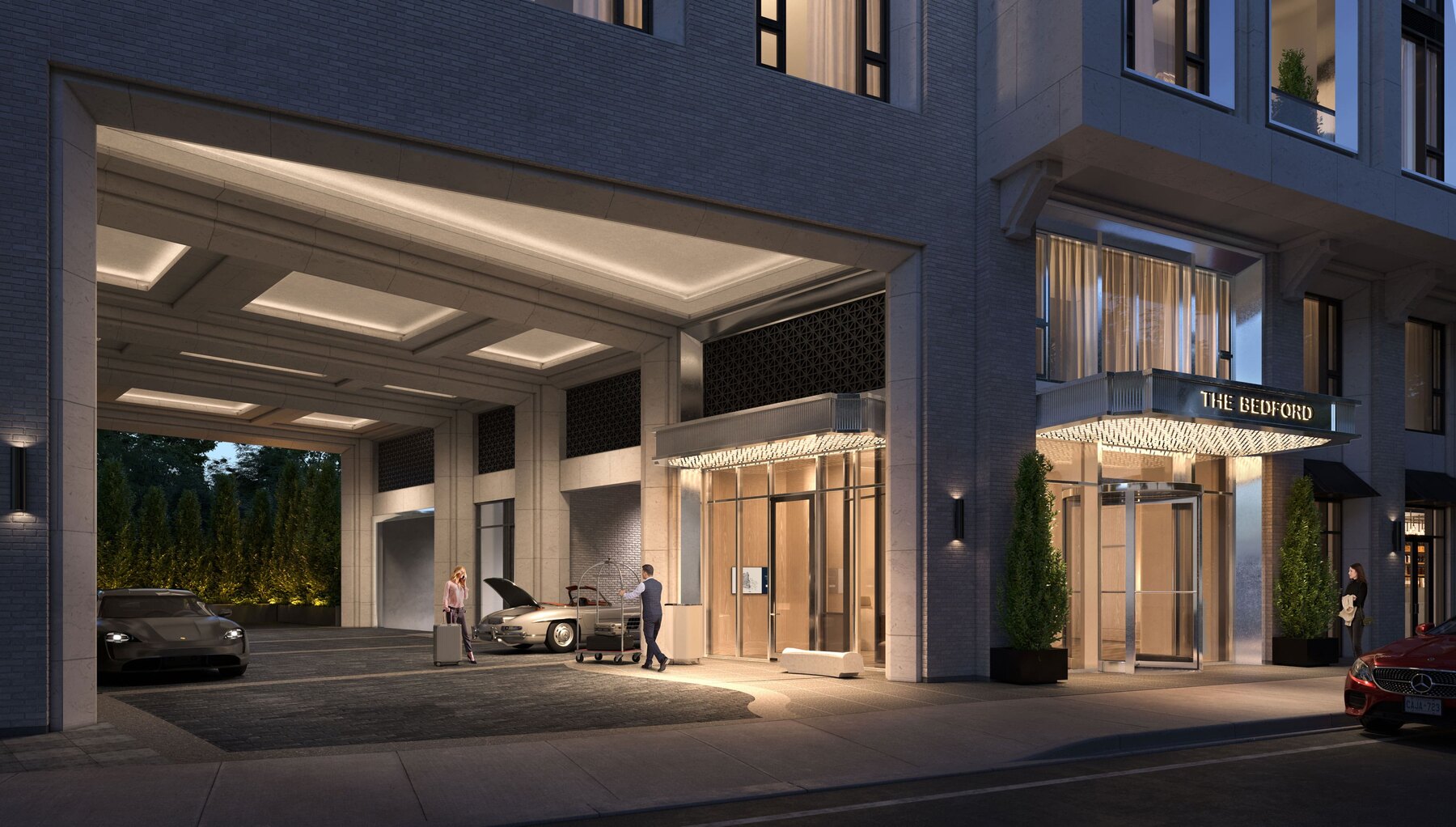 The Bedford covered driveway and building entrance (artist's concept)