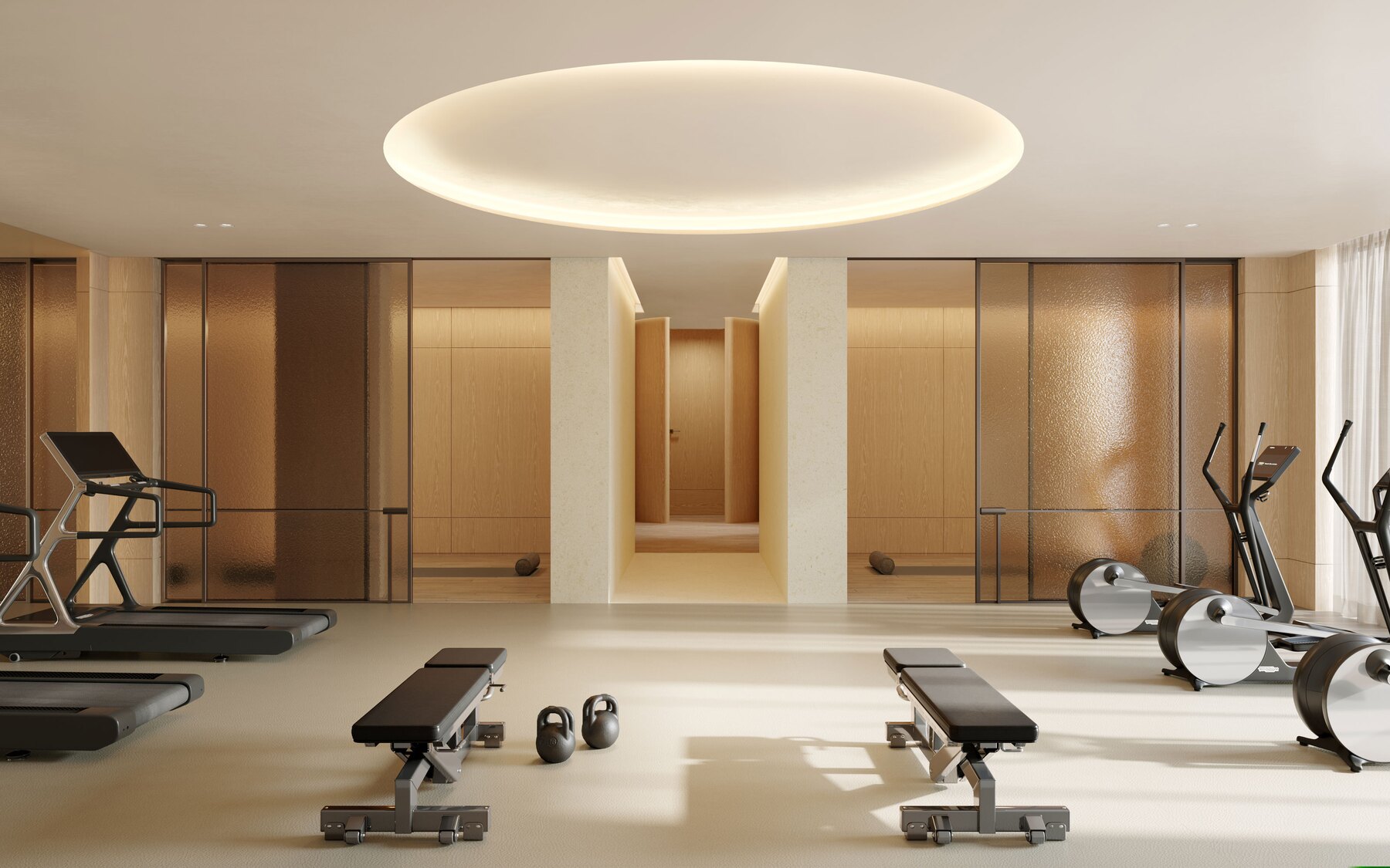 The Bedford fitness center with treadmills and weight benches (artist's concept)