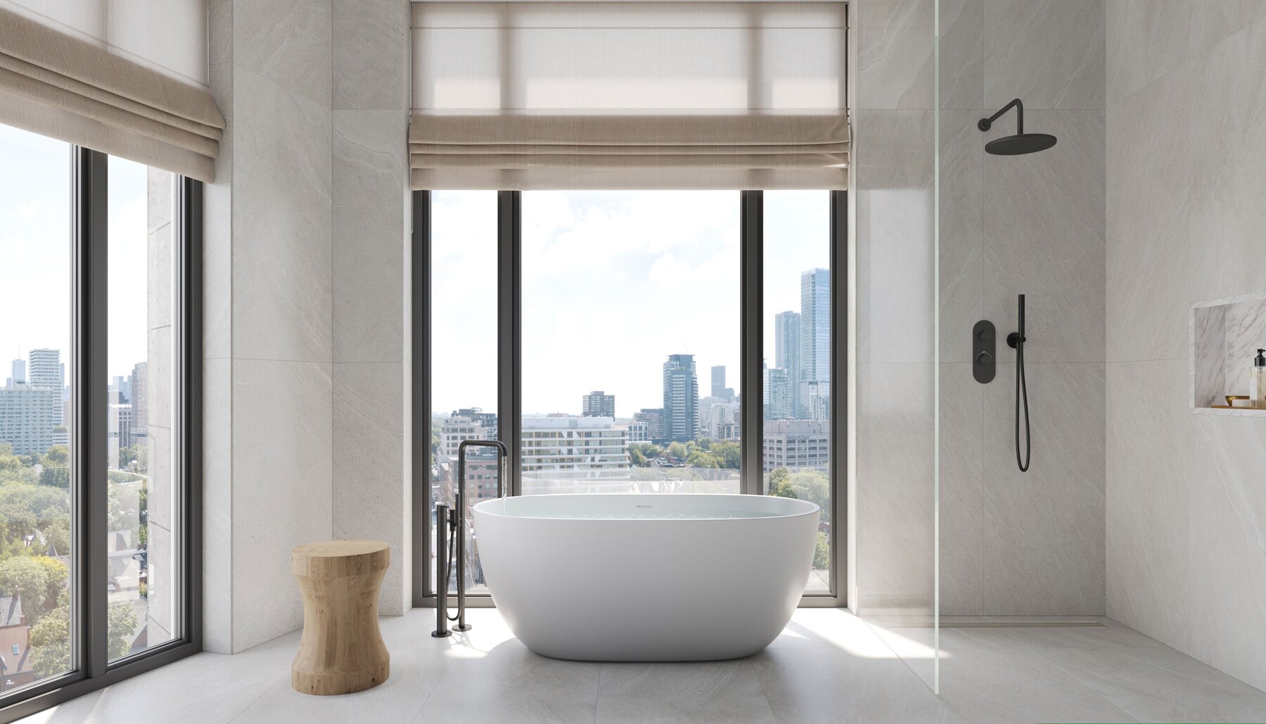 The Bedford bathroom with a freestanding tub and large window (artist's concept)