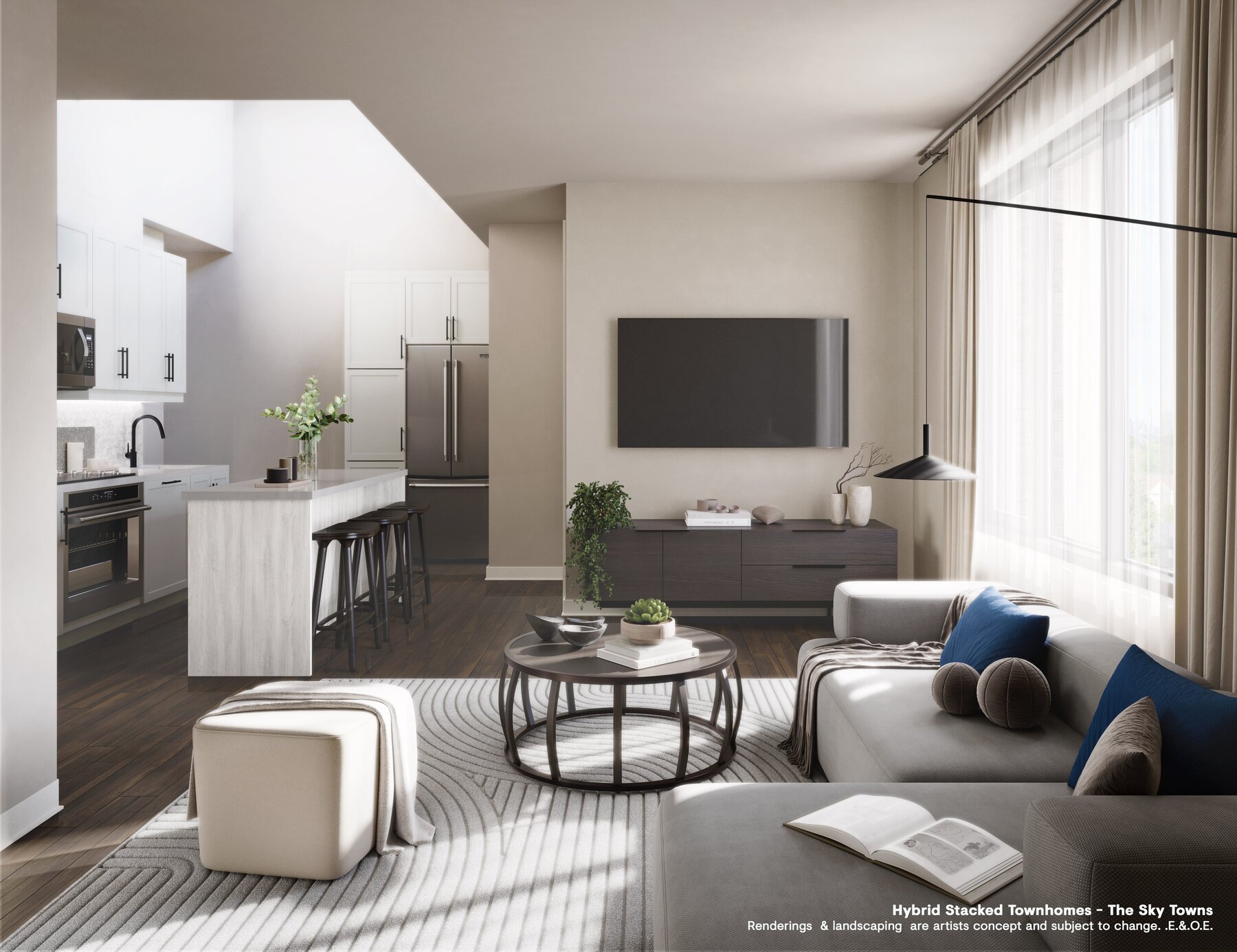 Westshore living room interior with a sofa, coffee table, and television (artist's concept)
