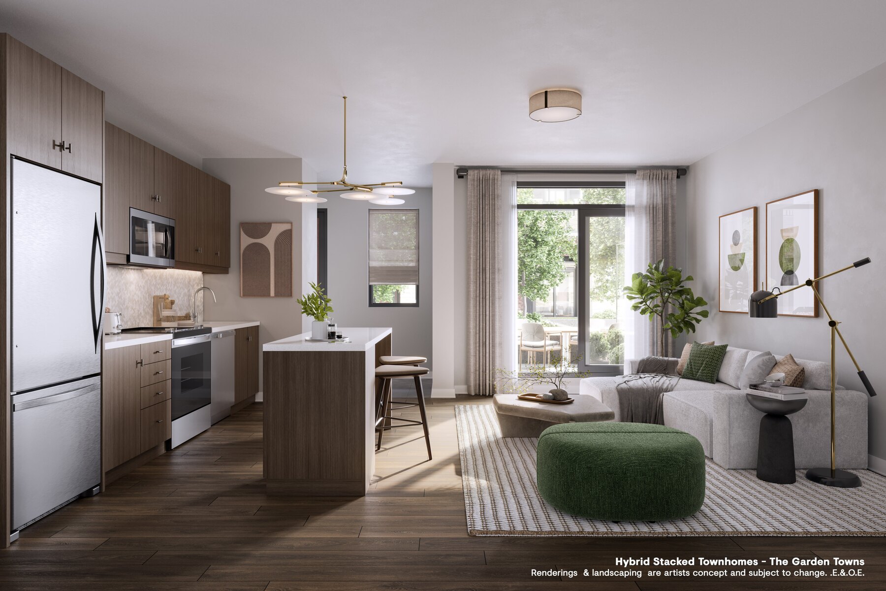 Westshore kitchen and living area interior with an island and seating (artist's concept)