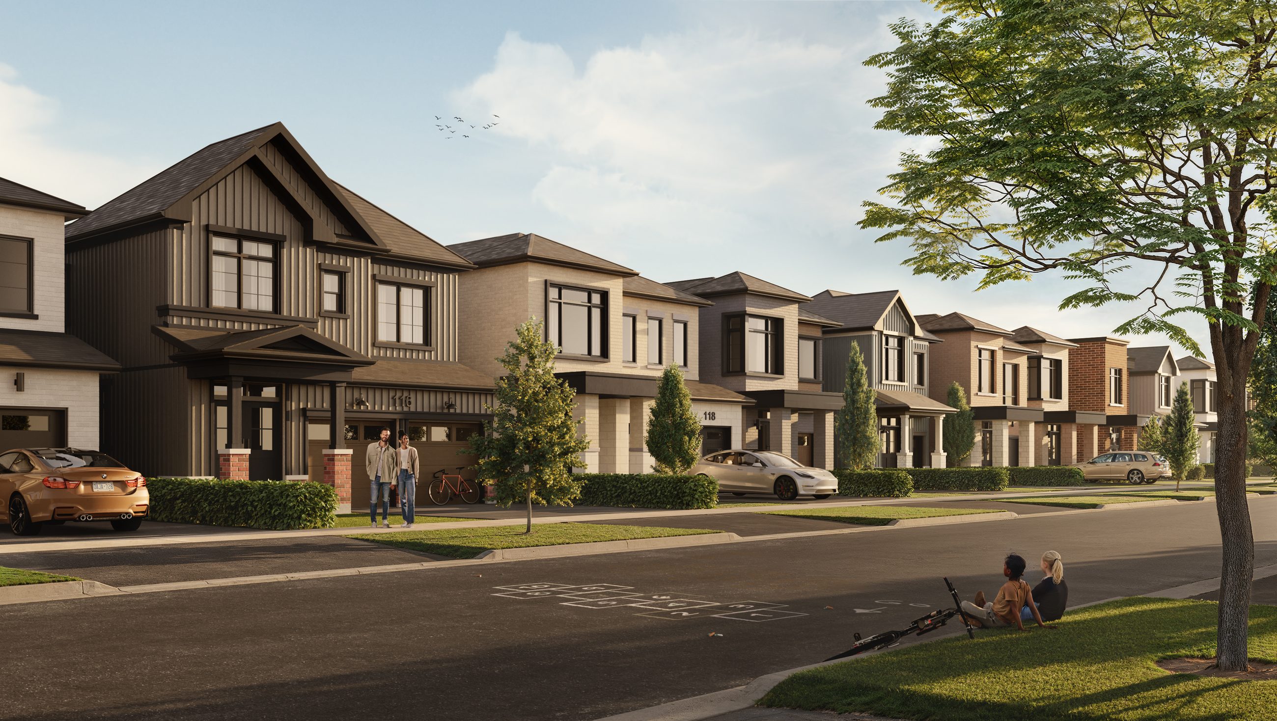 Wild Indigo exterior street view of a row of townhomes (artist's concept)